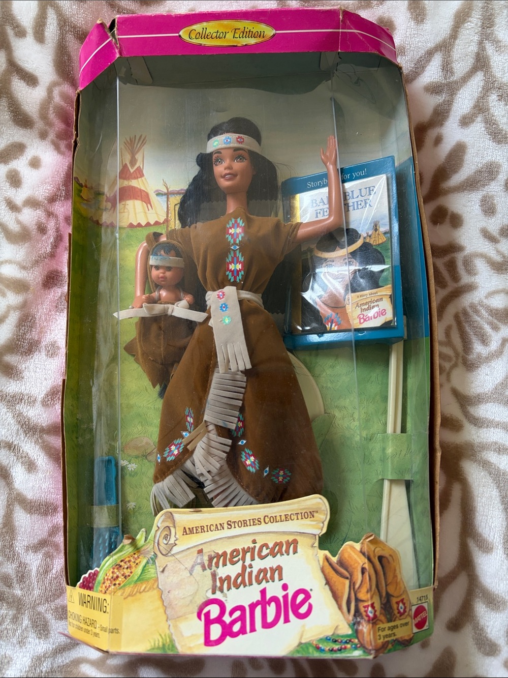 American Indian Barbie and baby Brown and Pink Beaded American Indian Costume